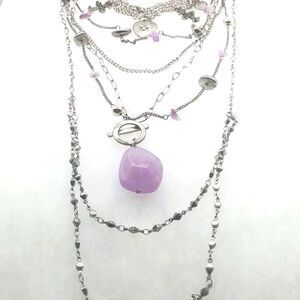 Silver and Purple Choker Layered Necklace